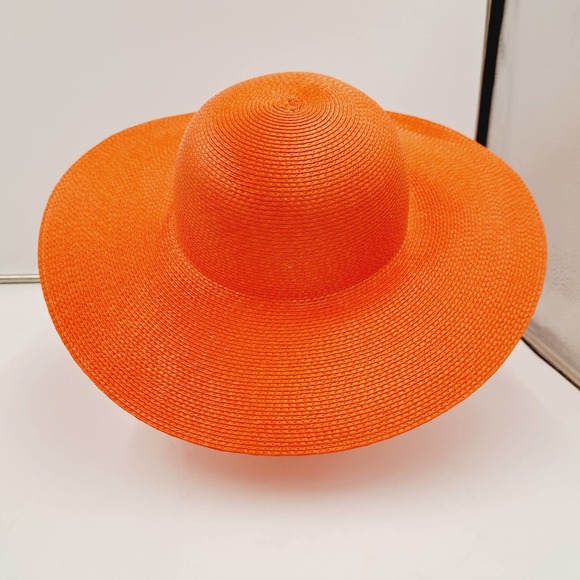 Vtg Ladies Orange Fashion Lg Wide Brim Floppy Straw Hat main image 7